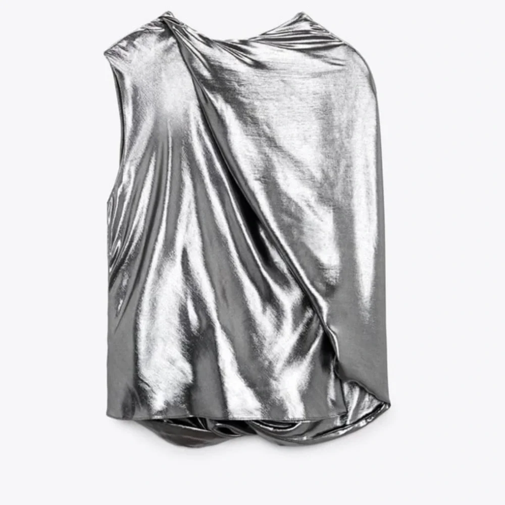 ZARA ASYMMETRIC SILVER METALLIC TOP XS/NWT - Picture 7 of 14